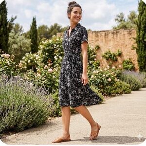 Brooks Brothers Natalie Fit Black And White Floral Dress with Belt M b6